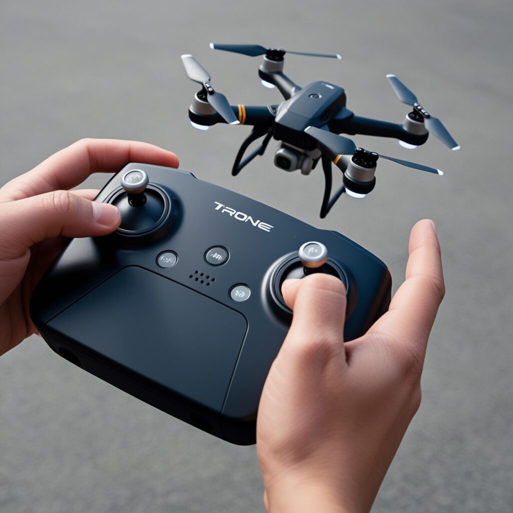 An illustration of throttle and pitch controls on a drone remote