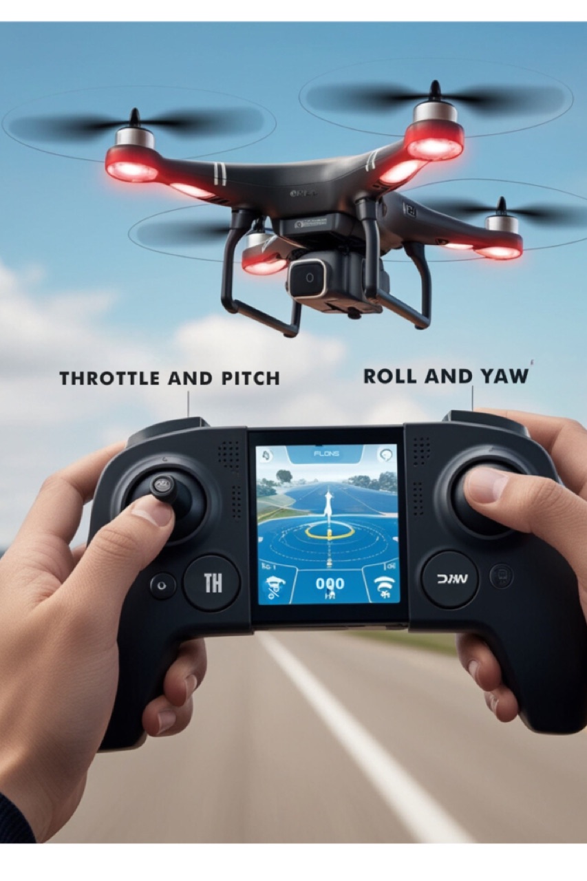 Throttle and pitch: push the left stick up for more throttle