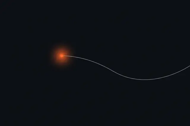Abstract illustration: one glowing orange point with a thin line pointing the way