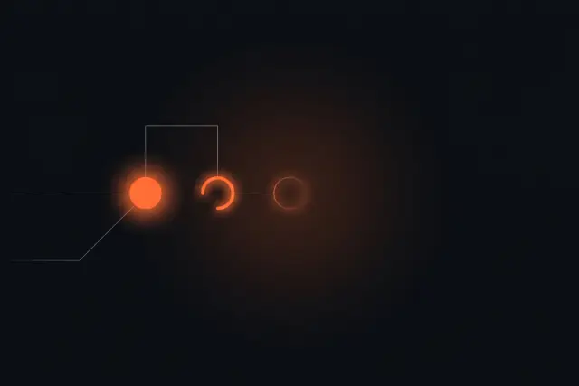 Abstract illustration: a path with three orange waypoints being built step by step