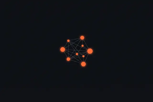 Abstract illustration: linked orange nodes forming a small team