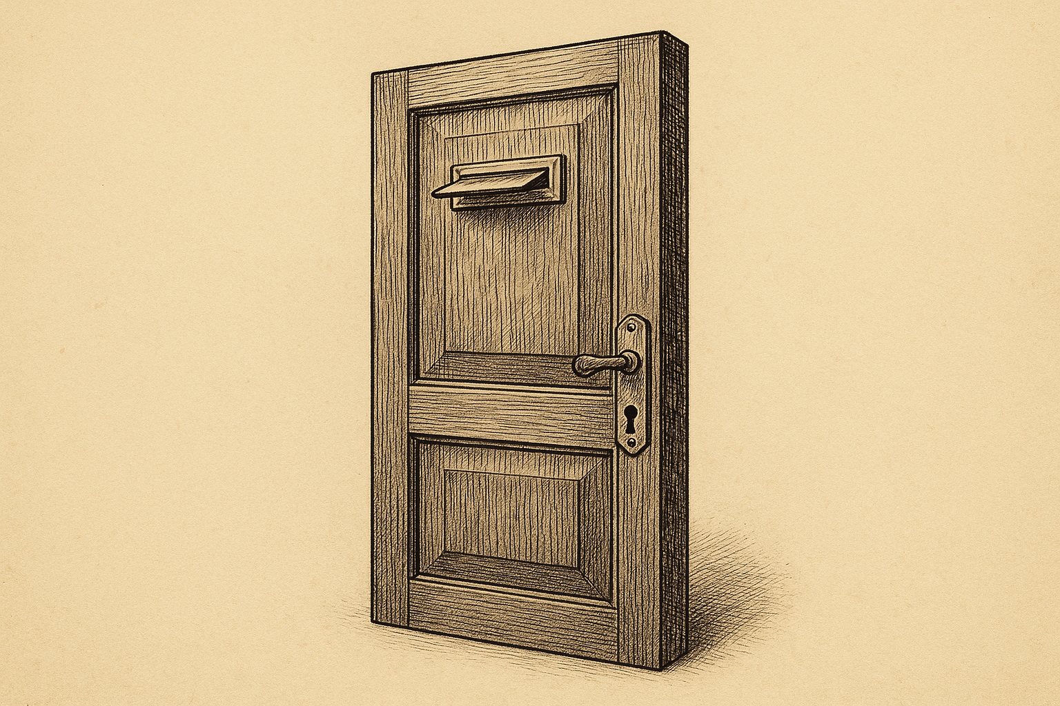 Pen-and-ink schematic: three numbered boxes connected by arrows in a descending line — URL, discovery file, MCP endpoint — with a fourth box at the bottom labeled 'catalog data, no credentials required'; the loop is closed.