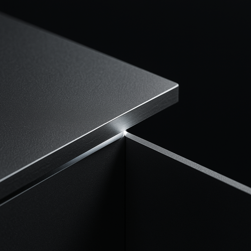 Two precision-milled aluminum plates meeting at a singular point of contact.