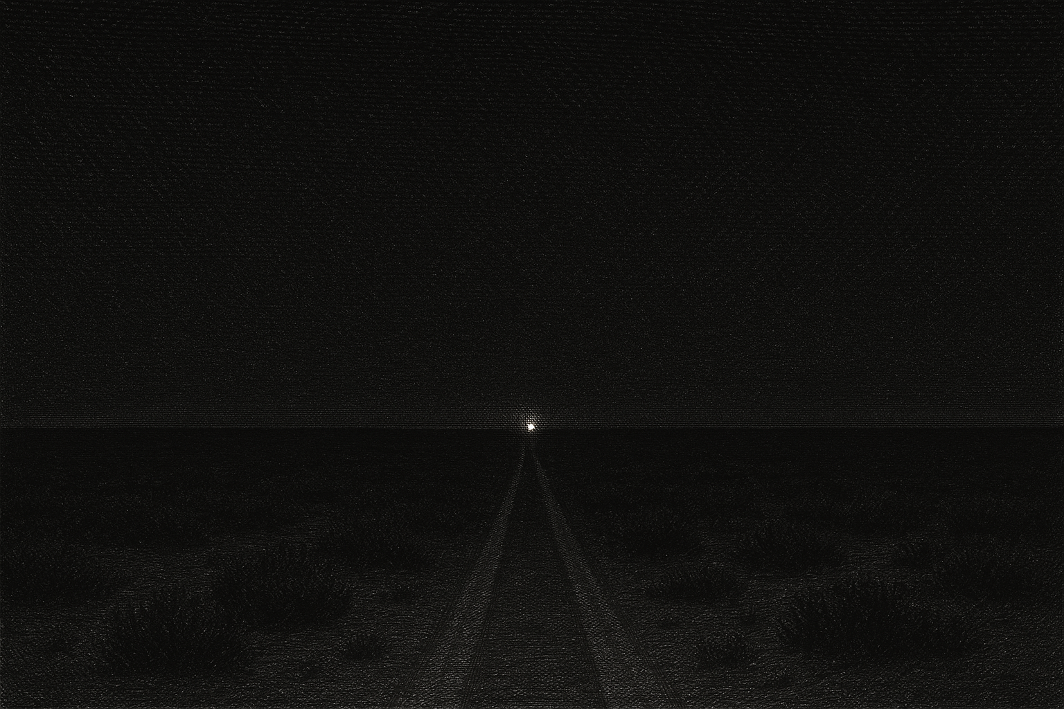 Single rectangle of propane light, low horizon, pen-and-ink editorial illustration.